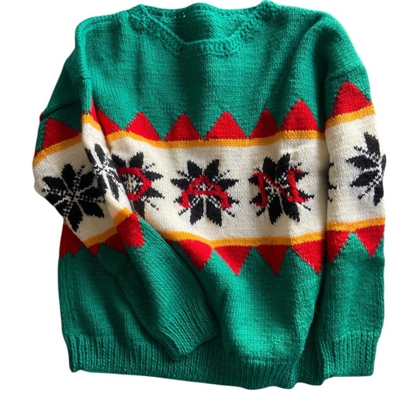 Handmade Wool Fair Isle Sweater Men’s L/XL Vintage Knit Jumper DAN Embroidered - Picture 1 of 7